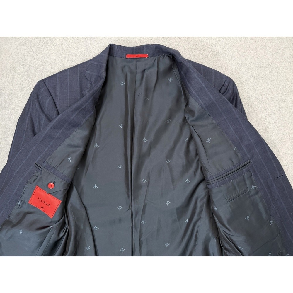 Isaia Napoli Blazer Mens 42R Blue Pinstripes Wool Super 150s Suit Coat Jacket - Picture 7 of 12